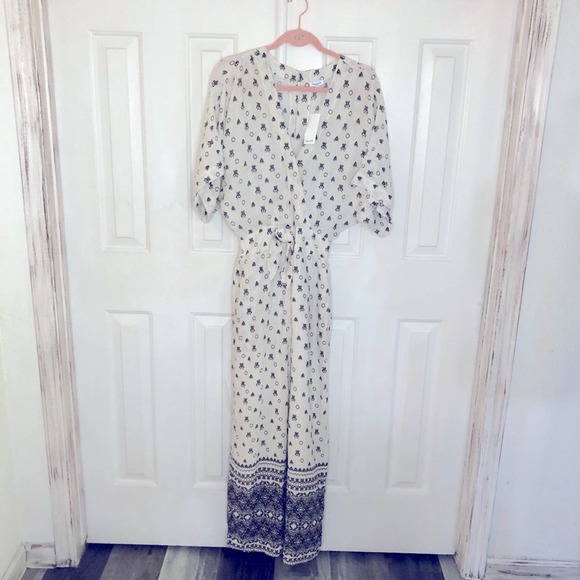 Splendid cream and black boho print jumpsuit small